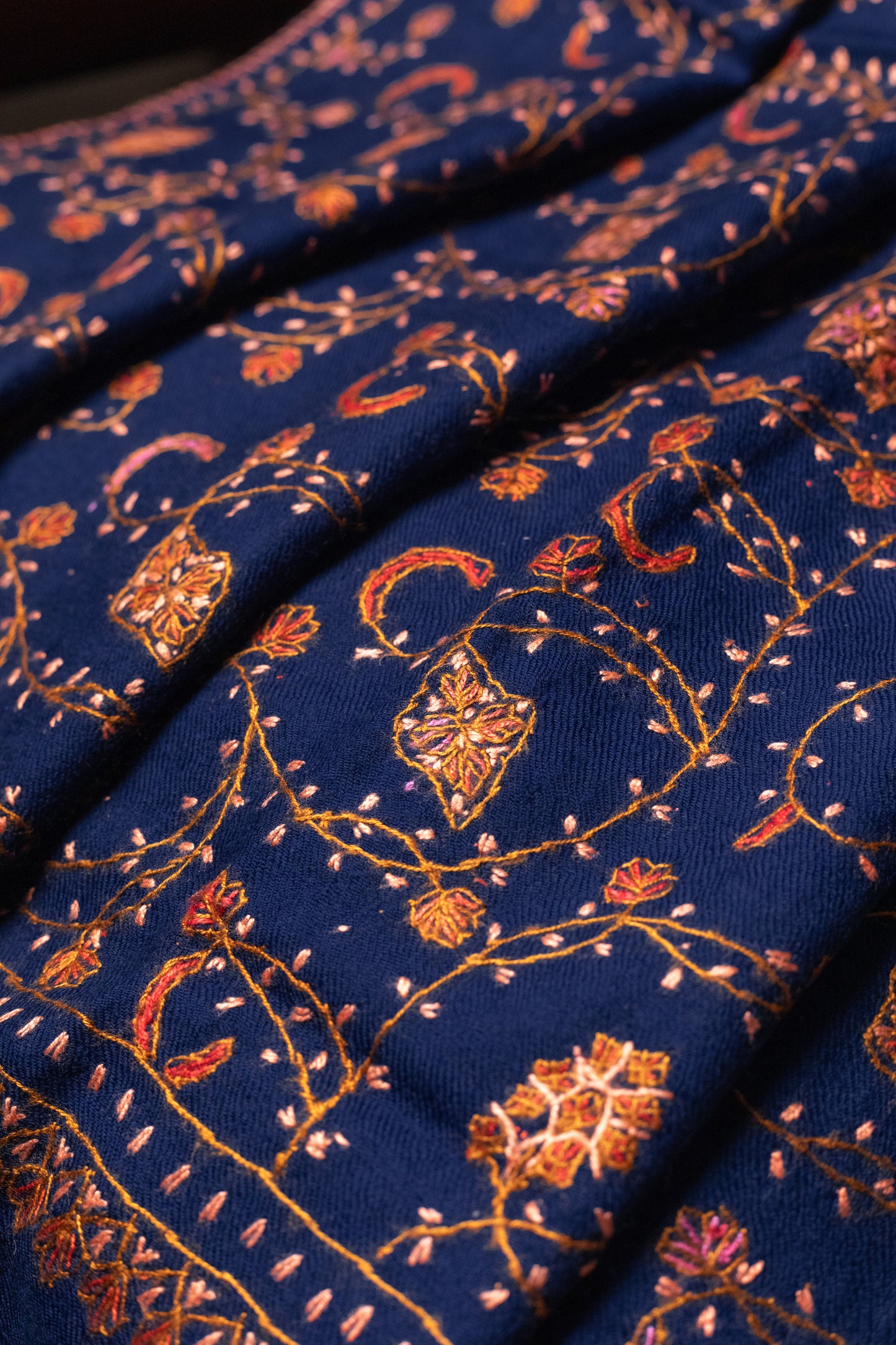 Blue Jaal Semi Pasmina Stole with Sozni Embroidery